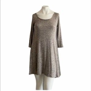 Pinc Brown Shift Mini Dress Small 3/4 Sleeves Scoop Neck ZigZag Back Pullover